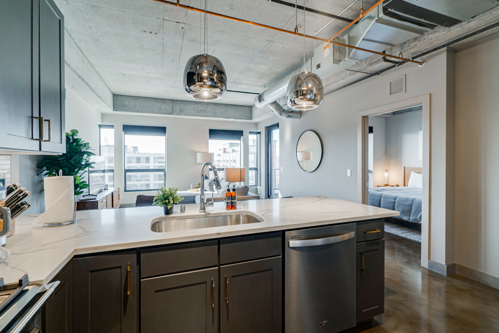 A stylish modern kitchen blending functionality and design.
