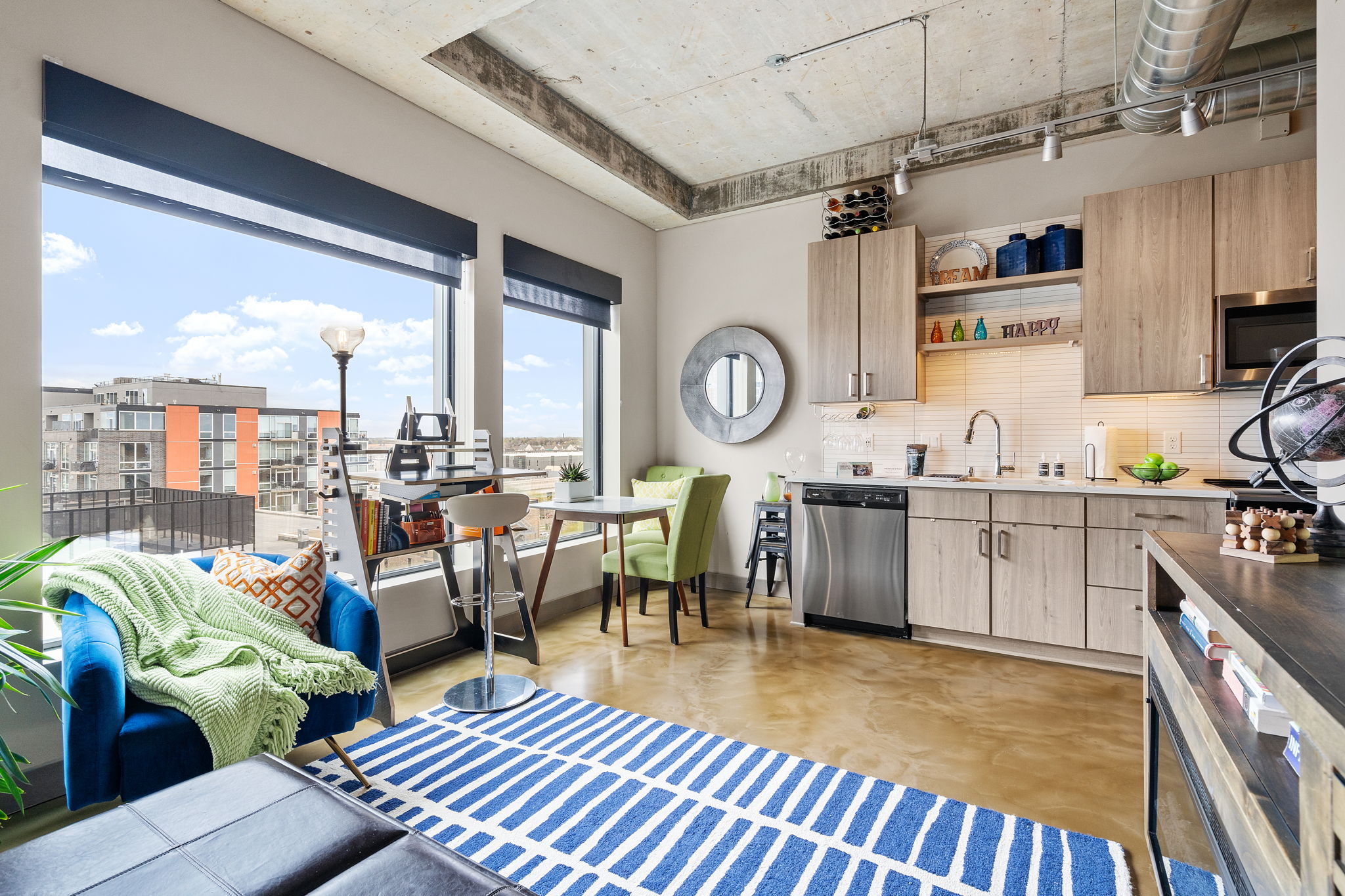 Bright and inviting studio apartment with modern decor.