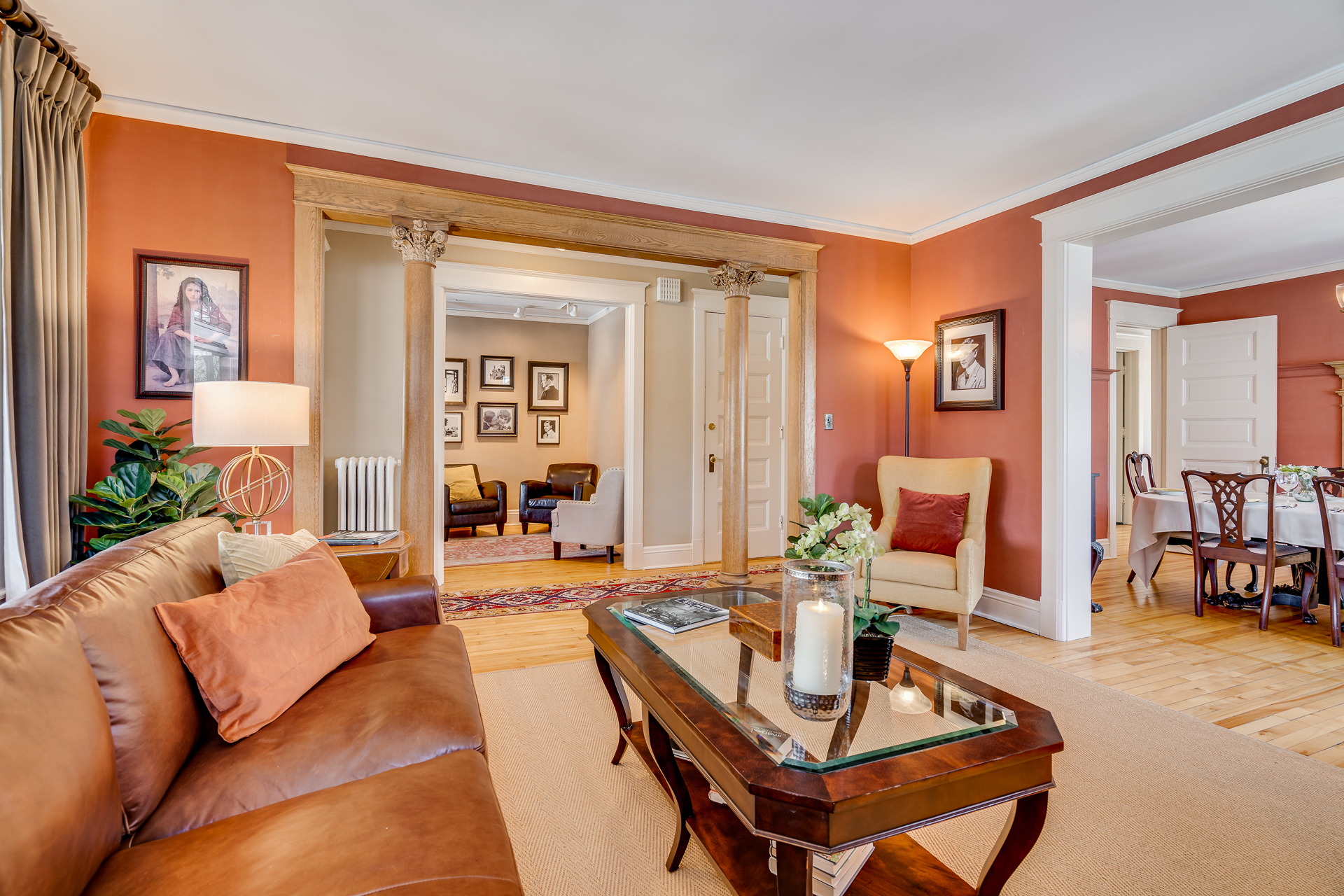Inviting living room with warm tones and elegant decor.