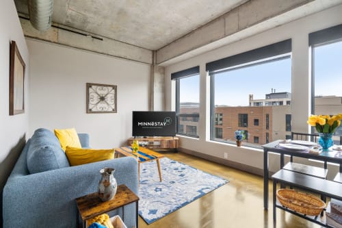 A modern and inviting living space with urban views.