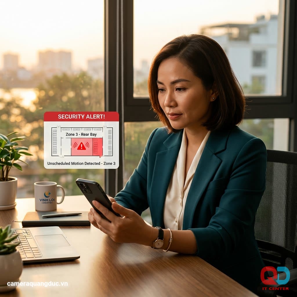 Business owners receive alert notifications via a mobile app.