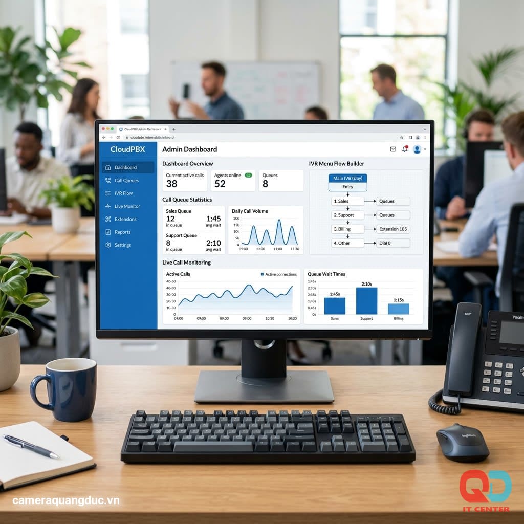 Bảng điều khiển IVR và call center trên phần mềm Cloud PBX