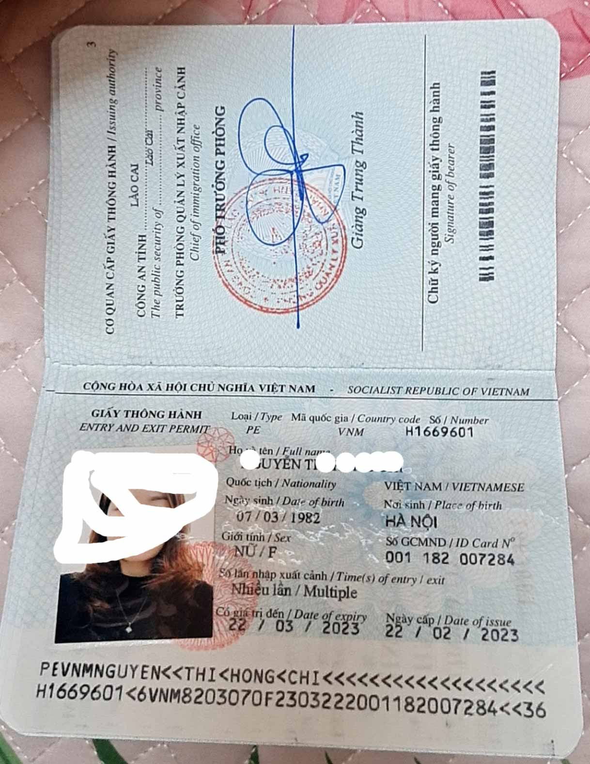 Ảnh Giấy thông hành Hà Khẩu