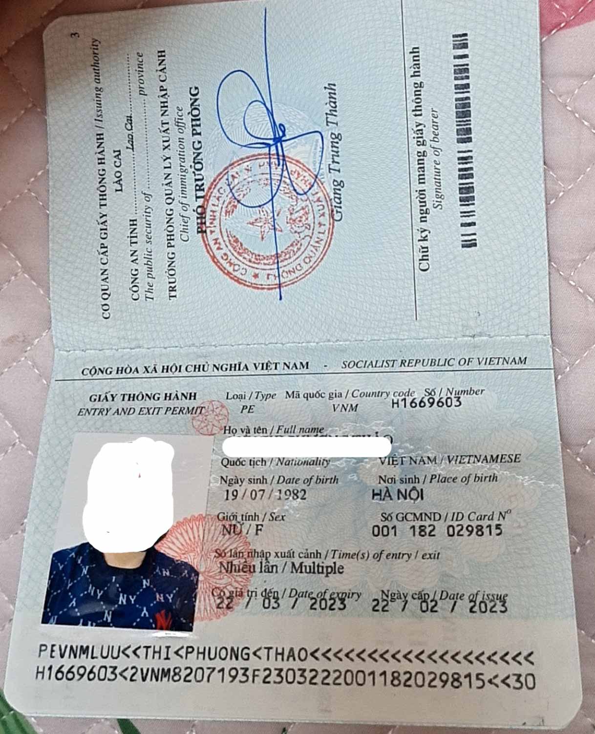 Ảnh Giấy thông hành Hà Khẩu