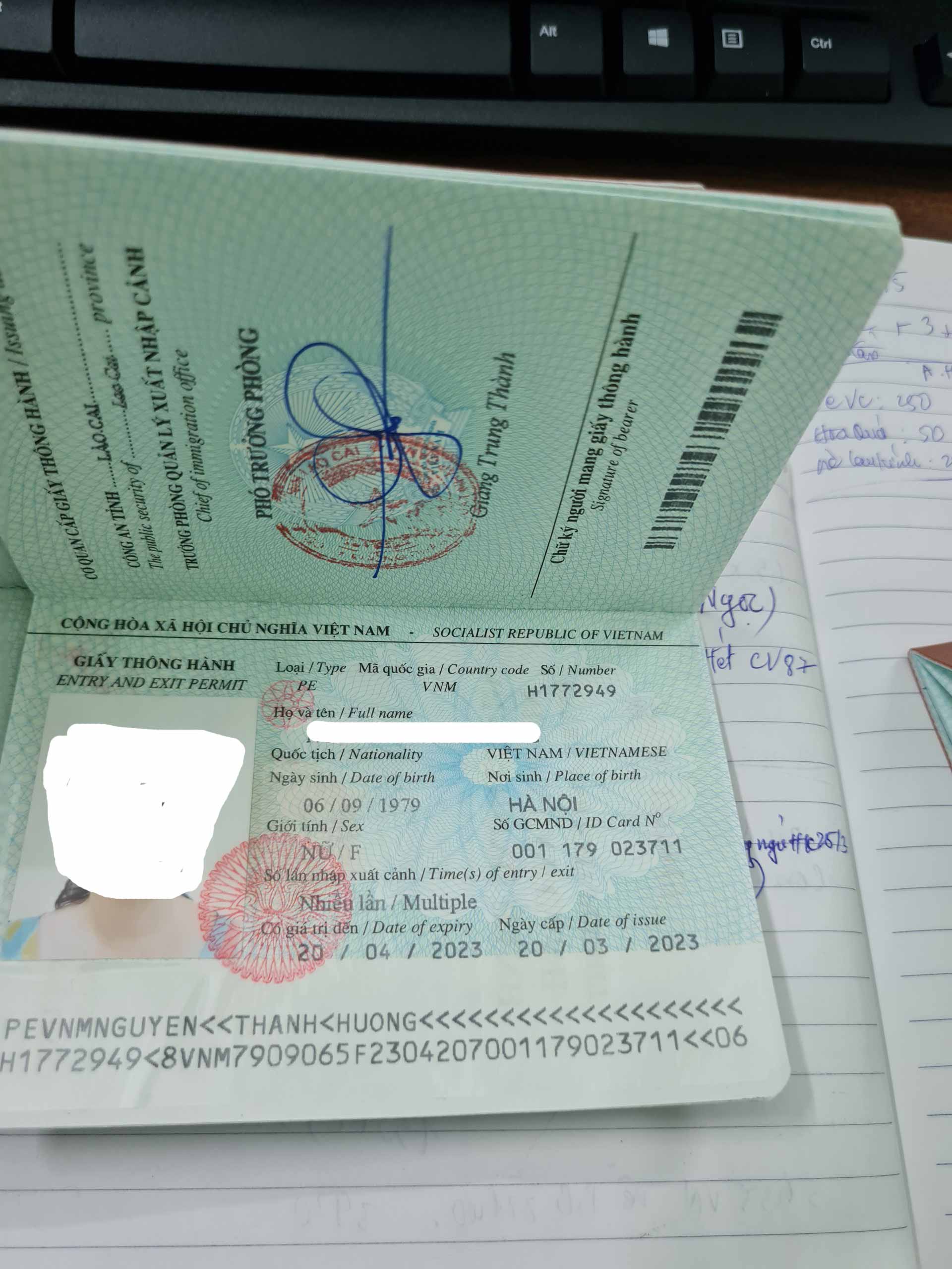 Ảnh Giấy thông hành Hà Khẩu