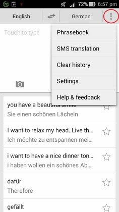 Open option on Google Translate App