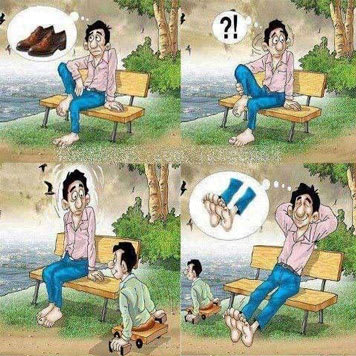 A man desiring shoes that He don't have.