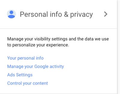 Personal info & Privacy Screen of Google Account Image