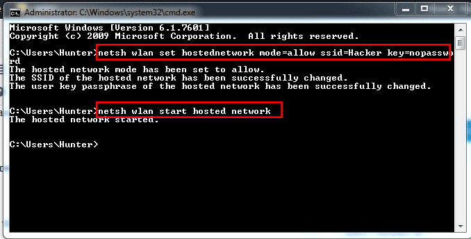 created successfully wifi hotspot in windows with CMD screenshot image