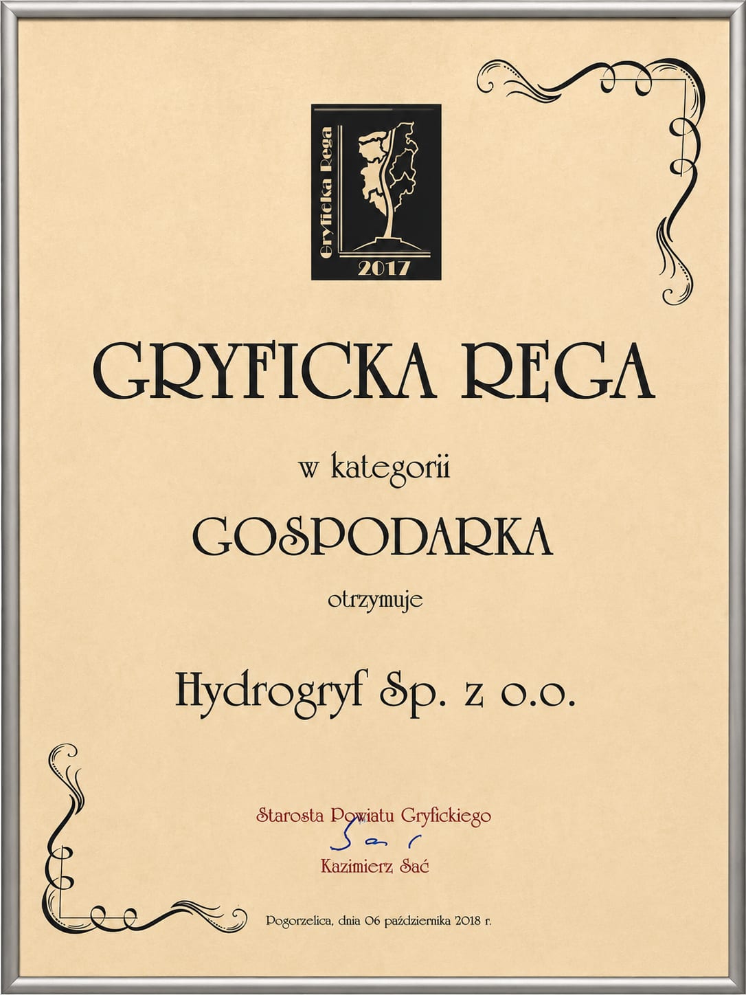 Dyplom Gryficka Rega