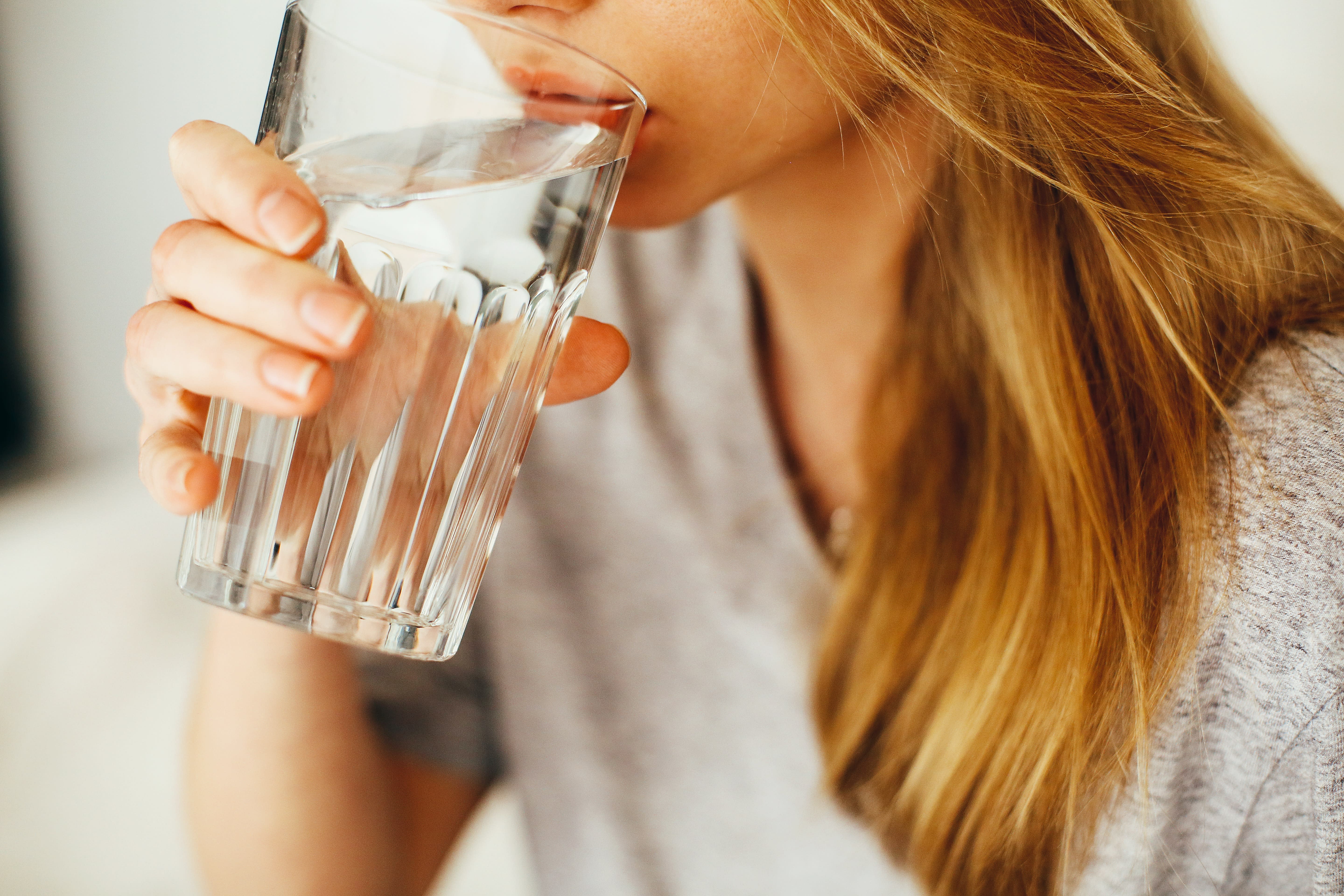 A woman drinking water