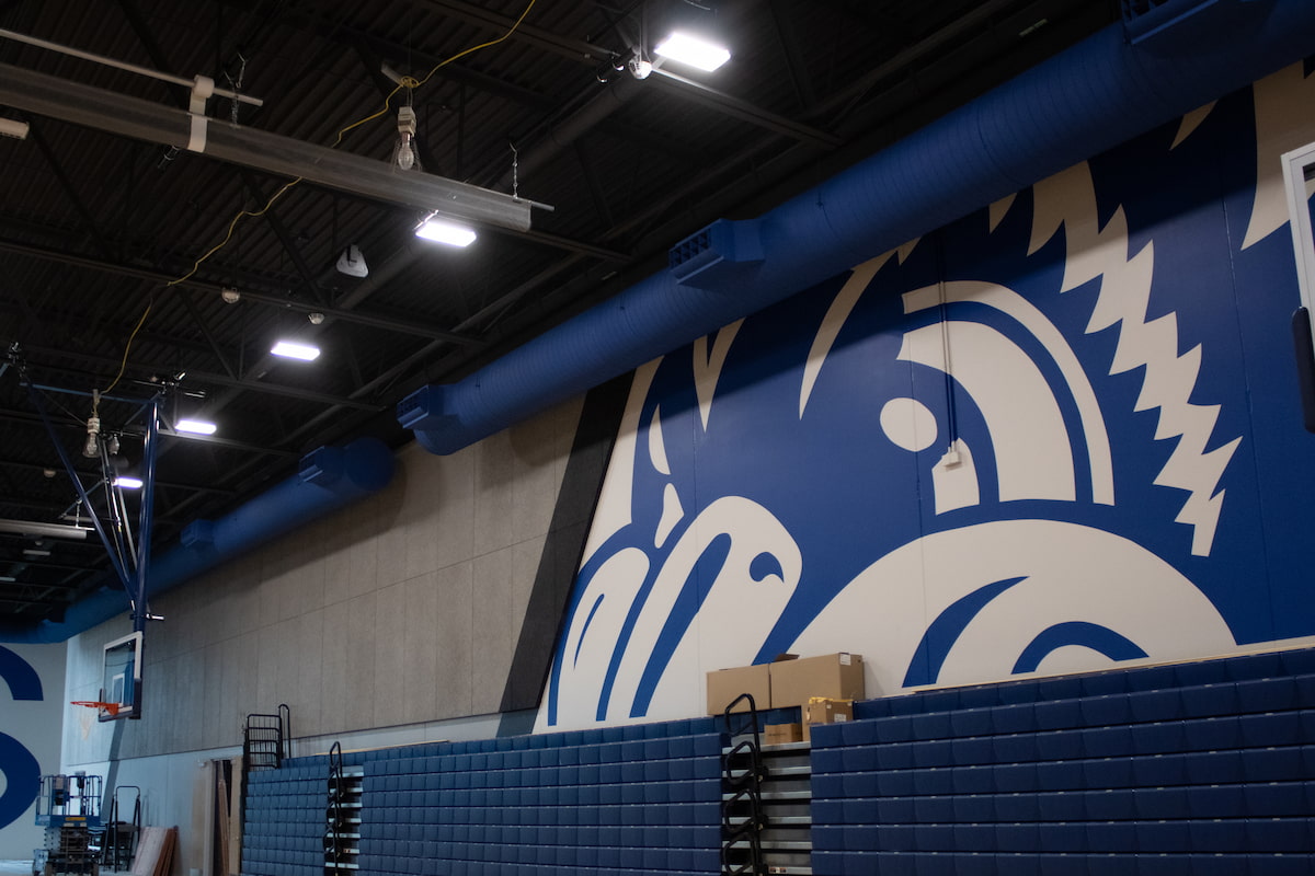 Blue duct in gymnasium 