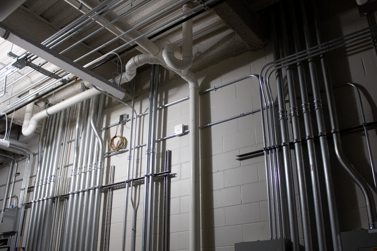 metal piping in maintenance room 