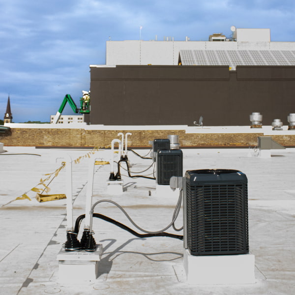 commercial hvac makeup air units on a roof