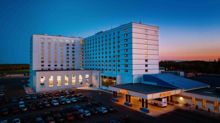 Exterior of Island resort and casino in Harris Michigan palm tower
