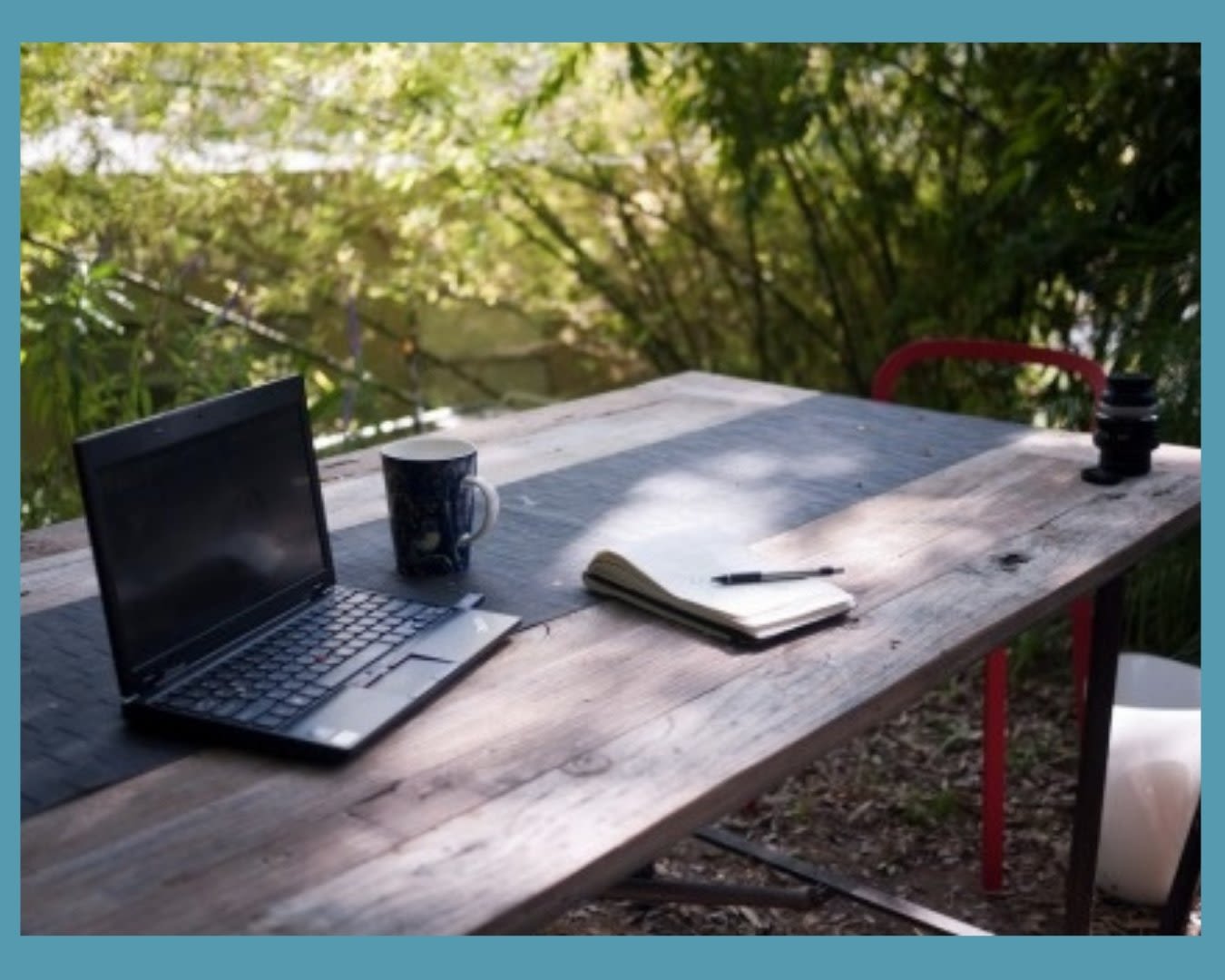 work desk in a garden