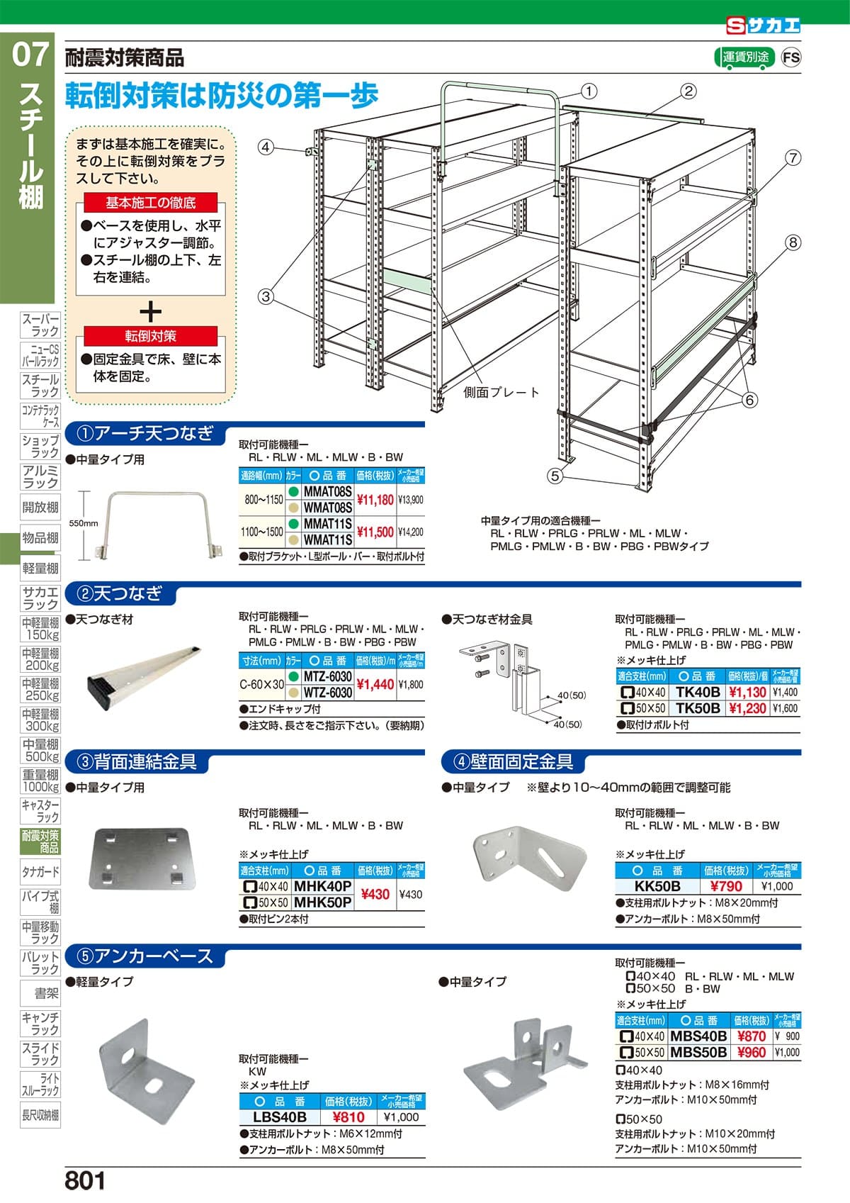 サカエ SAKAE WEBカタログ P801 P802 スチール棚 hust