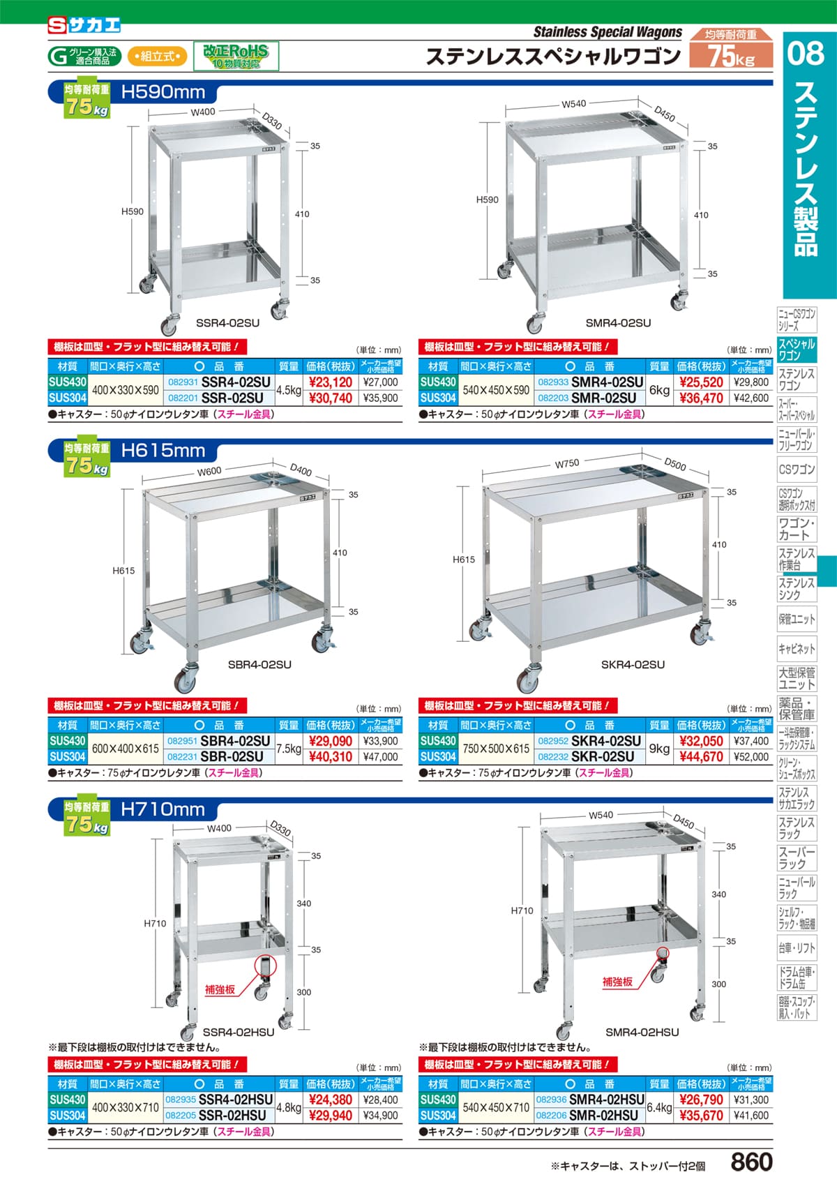 ステンレススペシャルワゴン SSR4-02SU【代引き不可】：厨房用品専門店
