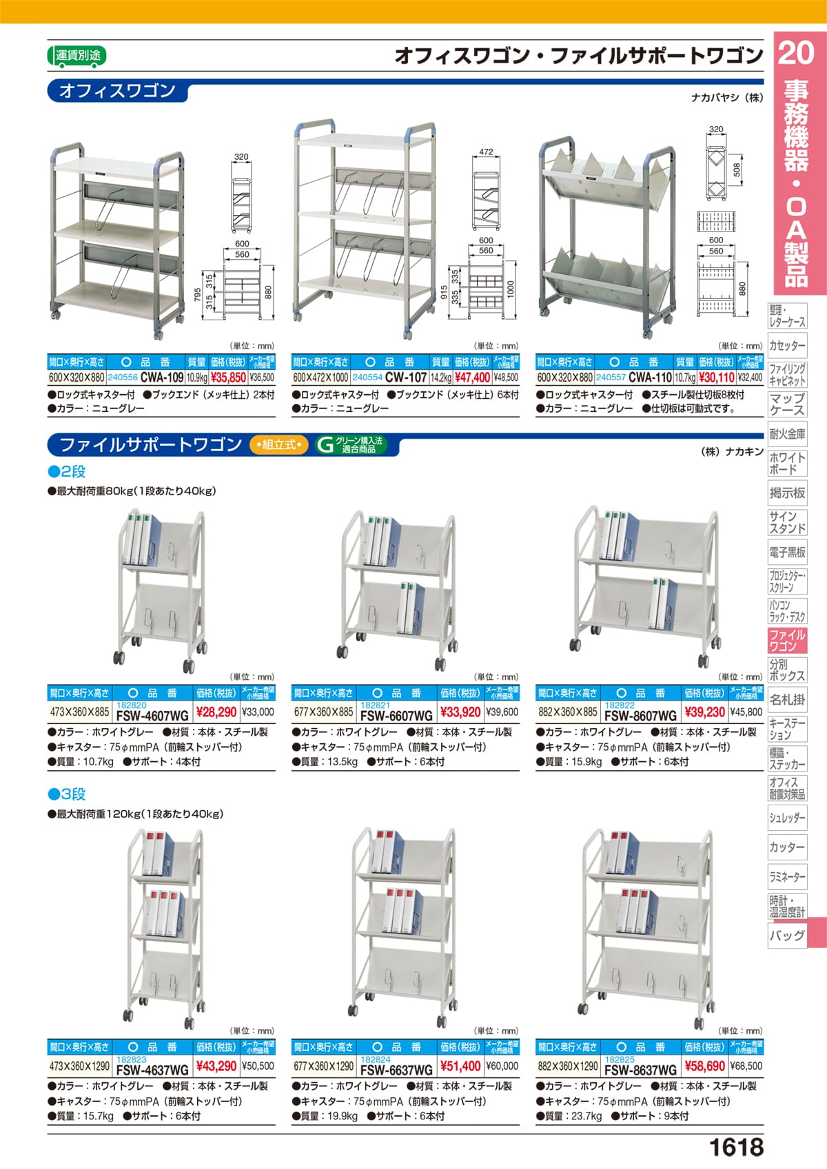 ナカキン ファイルワゴン 2段 FSW-8607WG：ワールドデポ+