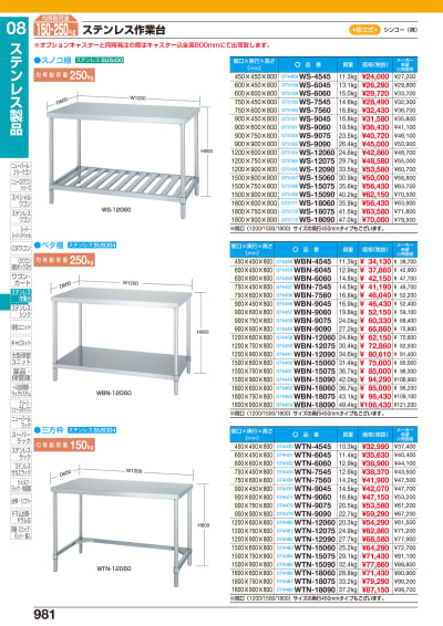 ステンレス作業台(H枠)(キャスター付) WHC-15075-U75・サカエ ステンレス作業台(H枠)(キャスター付) WHC-15075-U75・サカエ