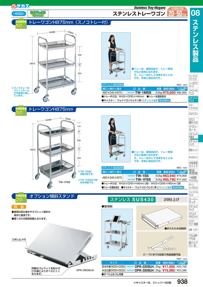 おすすめ フジノネットショップサカエ ステンレス トレーワゴン ＴＷ−１ＳＳ