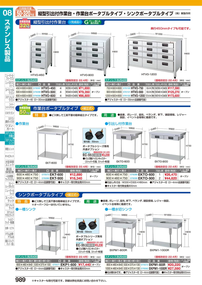 ネット限定】 アズマ AZUMA 東製作所 ポータブル 1槽水切シンク EKPM1-800R 800x460x750mm 