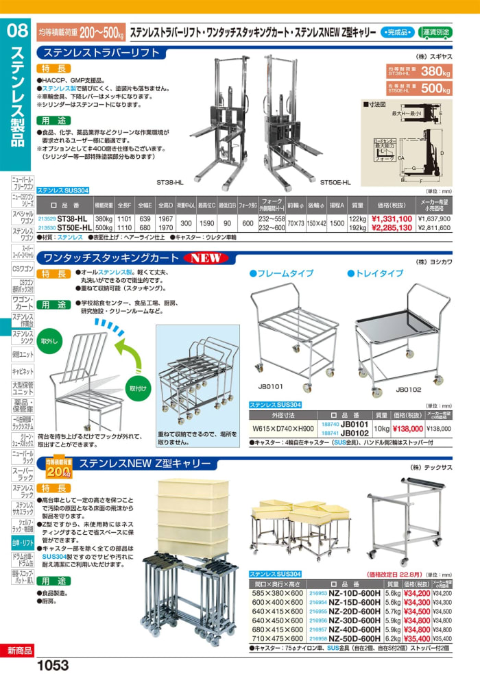 大人気 テックサス ステンレスＺ型キャリー ＳＵＳ７５φナイロン車２Ｊ２ＪＳ ６８０×４１５×４５０ PZ-40D-450H