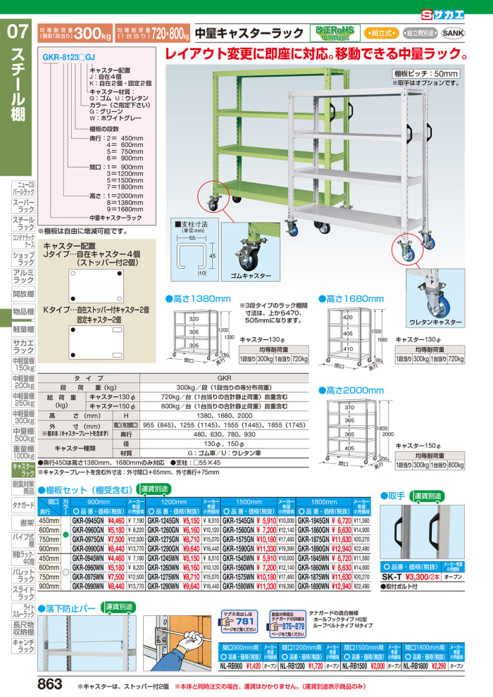 販売実績No.1 サカエ SAKAE 中量キャスターラック NKR-9544WUJ