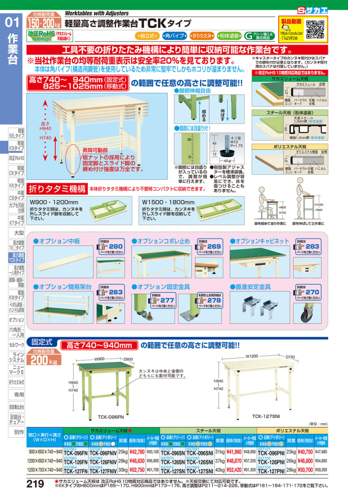 B品セール 【・配送日時指定不可・個人宅不可】軽量高さ調整作業台TKSタイプ TKS−186PD | bran.com.mk
