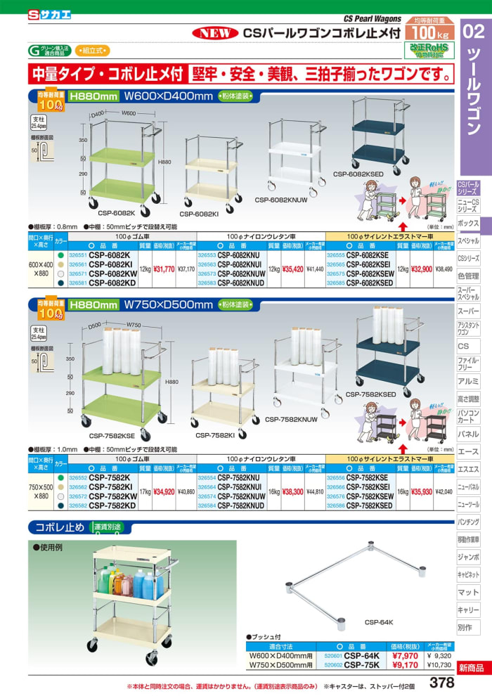 CSパールワゴン（中量タイプ・コボレ止め付） CSP-7582KSEI・サカエ【HUSTNET】