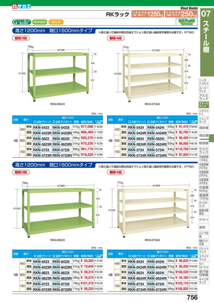 新色 ＲＫラック 単体 均等耐荷重