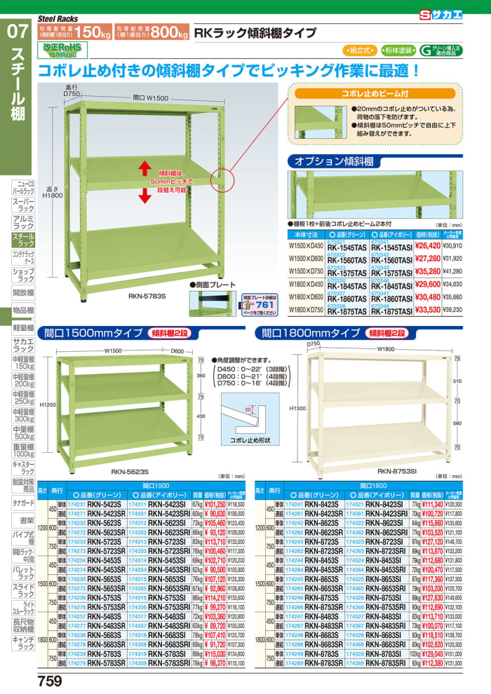 運賃見積り)(直送品)サカエ SAKAE 傾斜棚 単体タイプ H1800×W1800