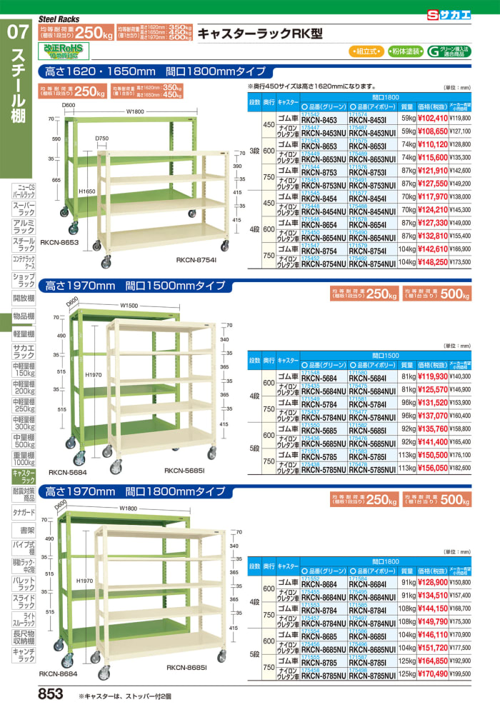 【キャスター】 サカエキャスターラックRK型傾斜棚タイプRKCN-5783SNUI【お届け先が法人様か個人事業主様のみご注文可能】【キャンセル