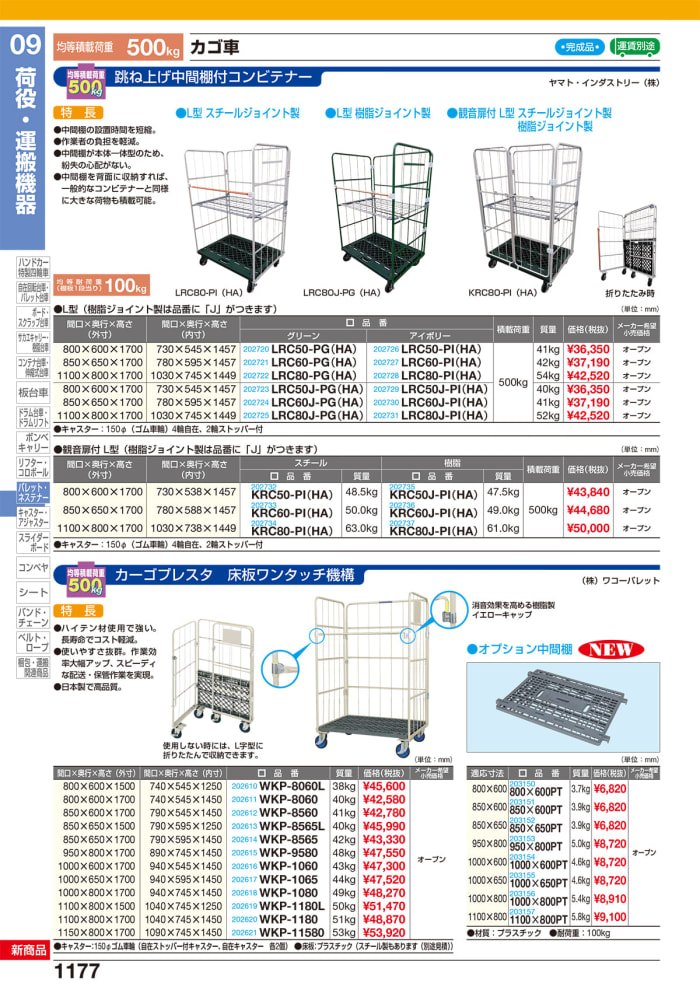 国内正規総代理店アイテム ヤマト インダストリー コンビテナー LRC80用中間棚 カゴ台車