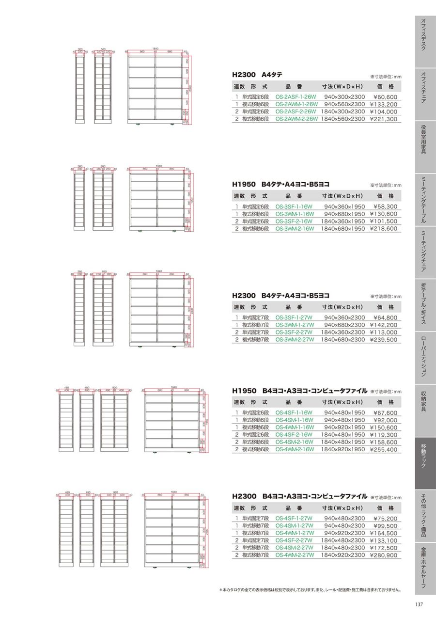 イノウエ オープン式移動書架 H1950 B4タテ・A4ヨコ・B5ヨコ OS-3WM-1