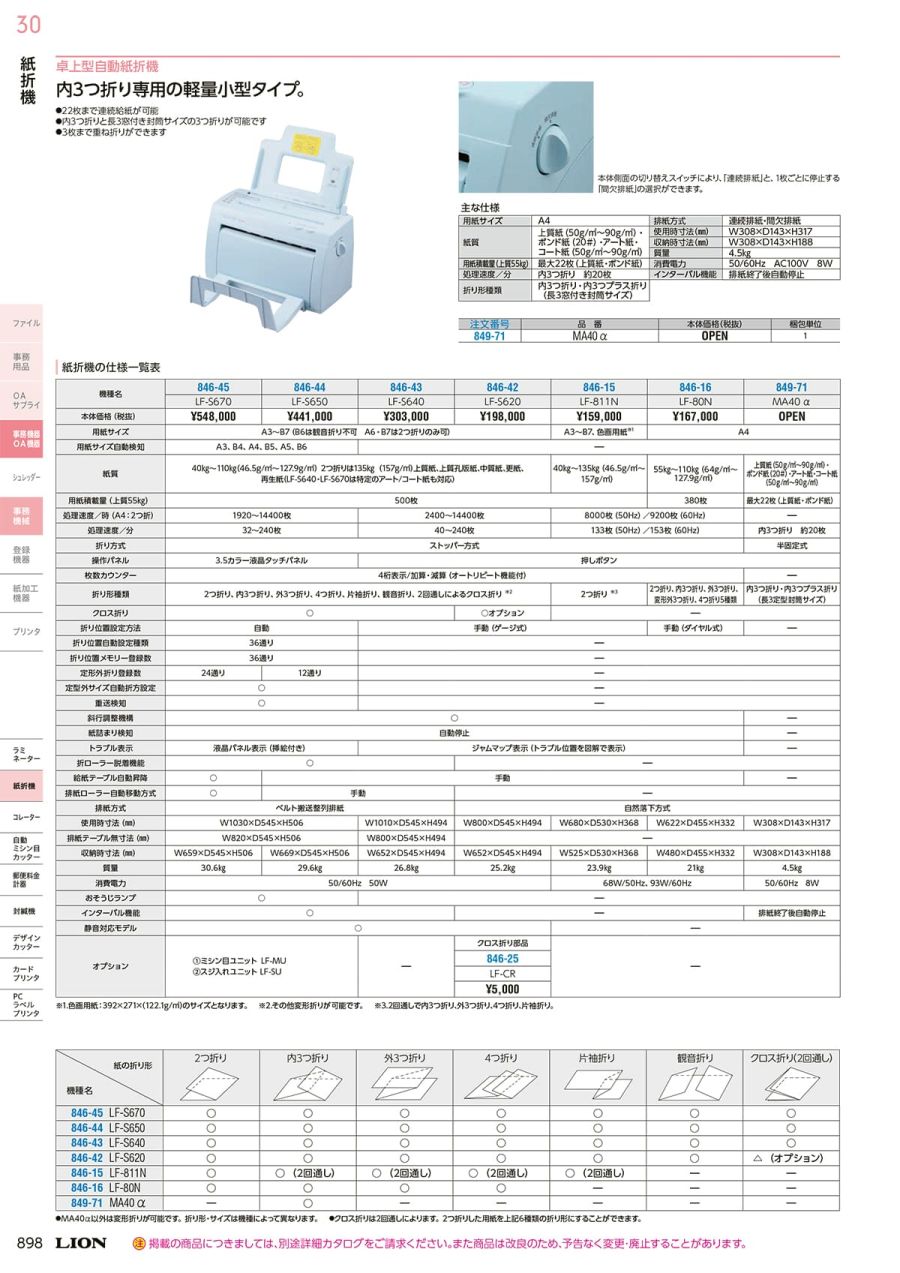 68%OFF!】 オフィス用品の販売 てんぶんライオン事務器 LF-S620 手動設定紙折機 ストッパータイプ 846-42