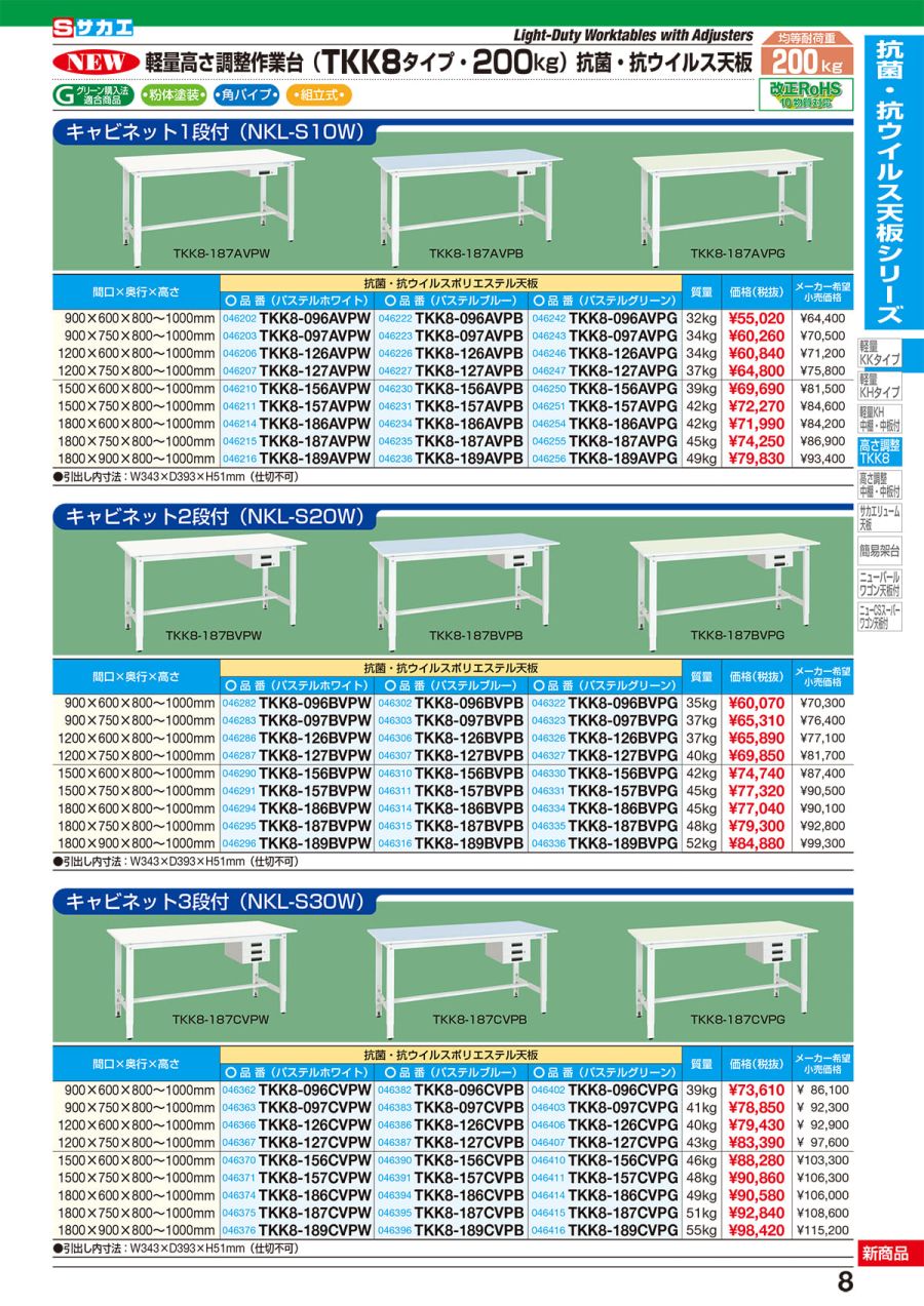 SAKAE/サカエ 【】軽量高さ調整作業台TKK8タイプ(抗菌・抗ウイルス天板)