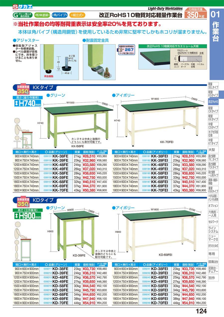 全品送料0円 法人様限定 サカエ 工場設備 物流機器 作業台 軽量作業台KKタイプ KK-49PD