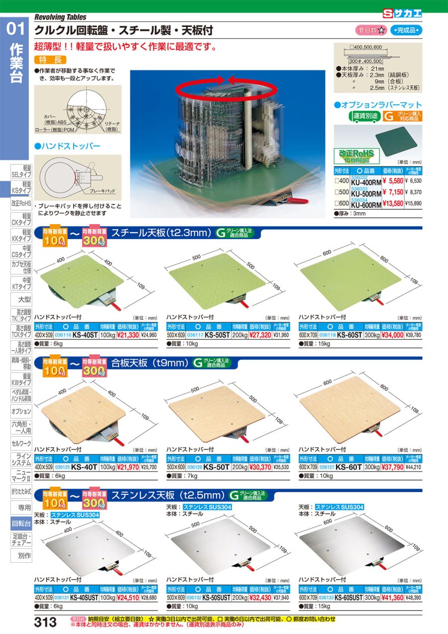 送料別途)(直送品)サカエ クルクル回転盤・スチール製ゴムマット付 KH-410-