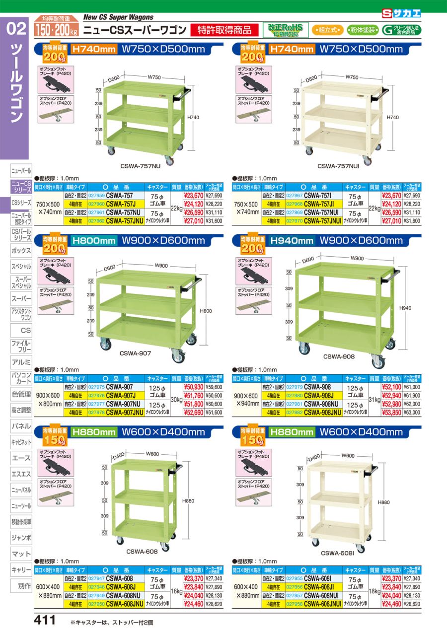 低価正規店 SAKAE/サカエ ニューCSスーパーワゴン(エラストマー車