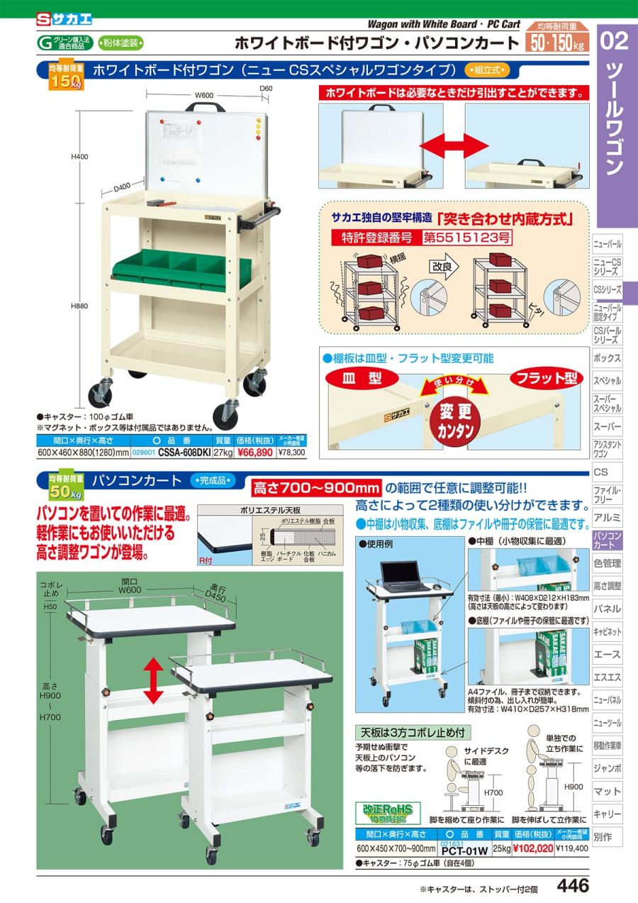 数量は多 テルショップ ジャパン  店サカエ SAKAE ステンレスニューパールワゴン 固定タイプ ＳＵＳ３０４ ＰＫＮ−０３ＳＵＡ 代引  個人宅配送 時間指定不可 車上渡限定