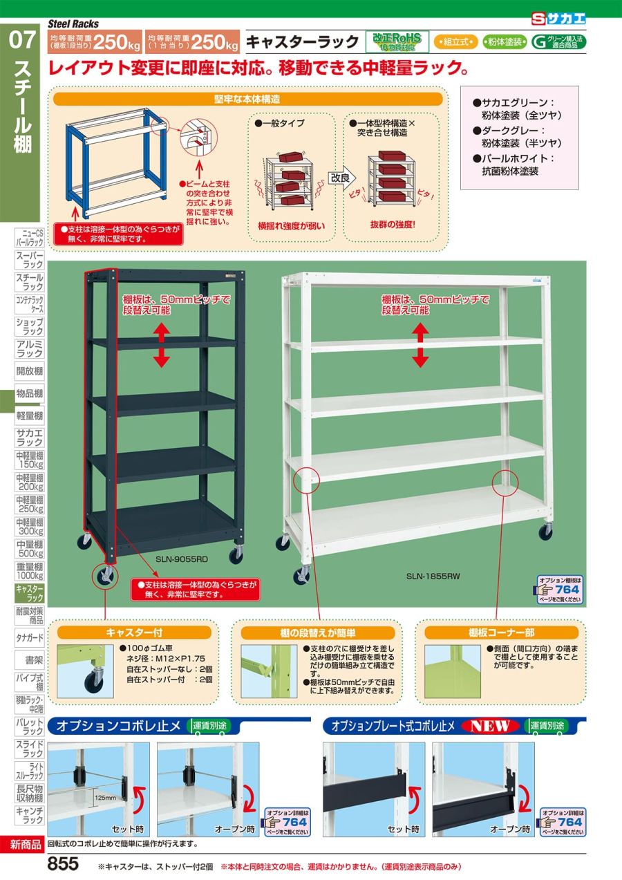 ☆決算特価商品☆ キャスターラックＲＫ型傾斜棚タイプ ＲＫＣＮ−５７８３ＳＮＵＩ