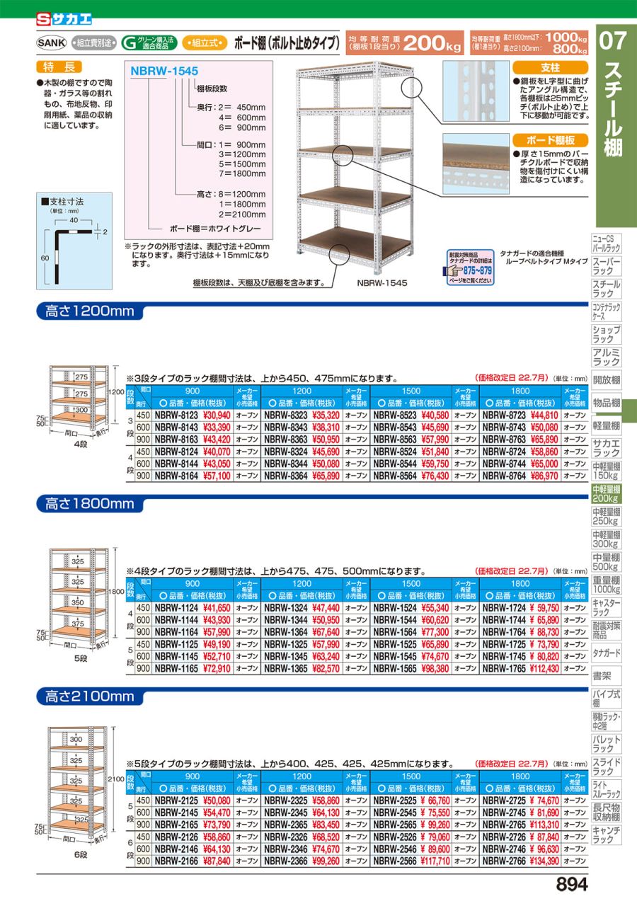 絶妙なデザイン サカエ SAKAE ボード棚 ボルト止めタイプ ２００ｋｇ