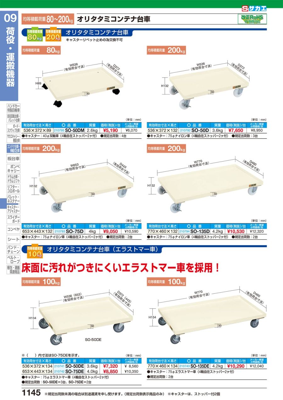 オリタタミコンテナ台車（ナイロンキャスター仕様） SO-50D - 物流、運搬用