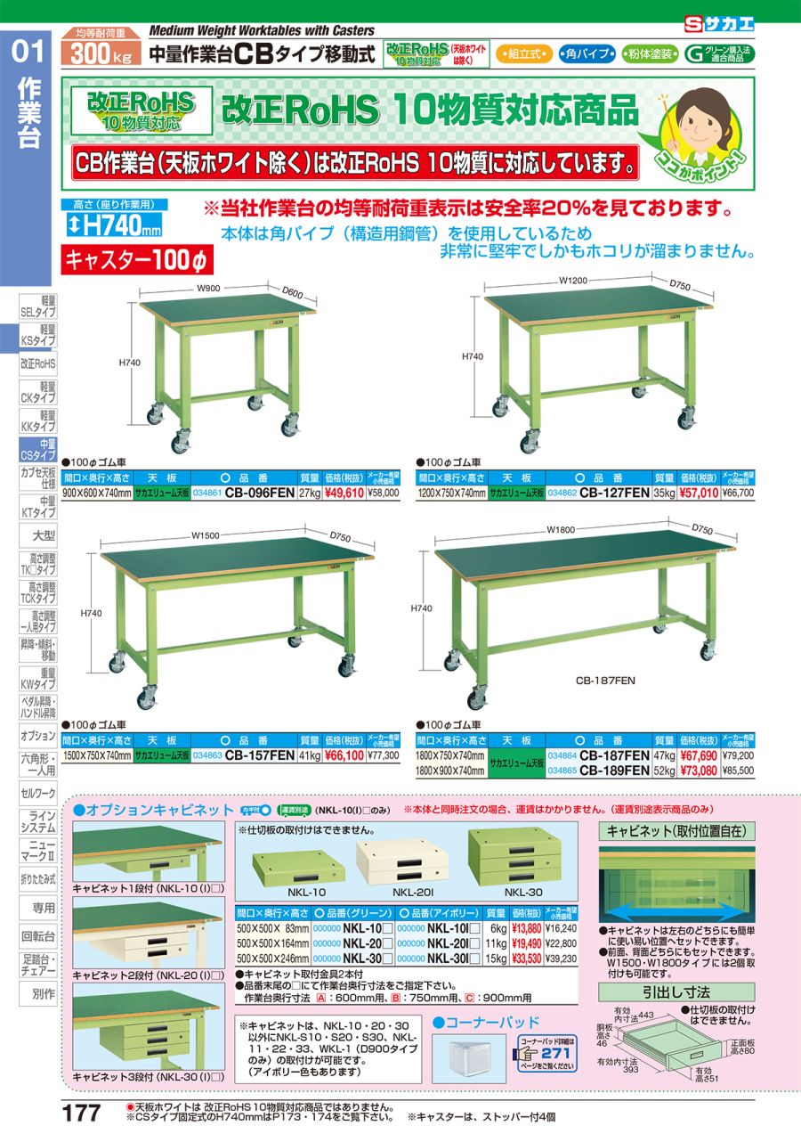 卸直営 SAKAE サカエ <br>作業台用オプション移動脚 固定２輪 自在２輪仕様 <br>TKK-100CSI