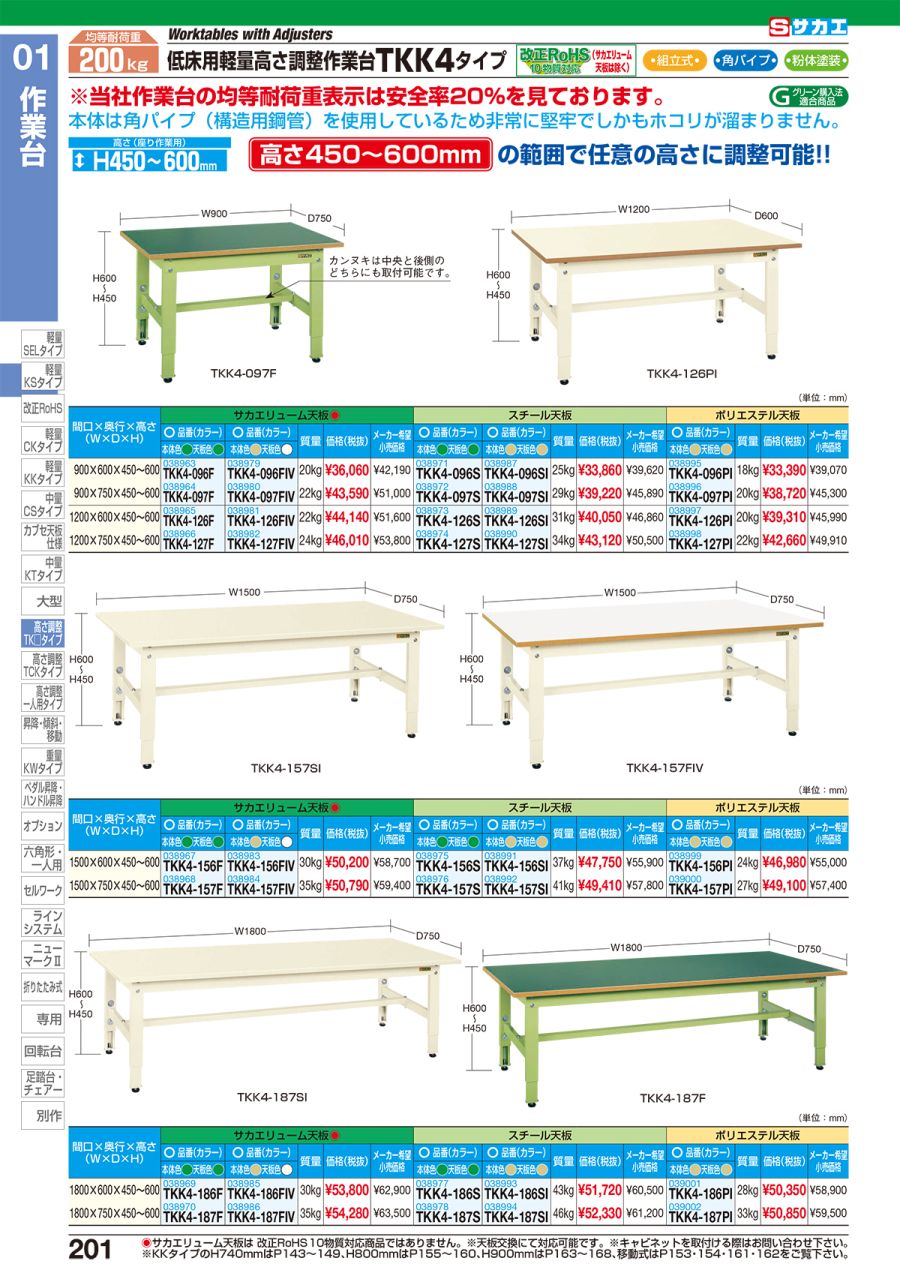 SAKAE/サカエ 【】軽量高さ調整作業台TKK6タイプ