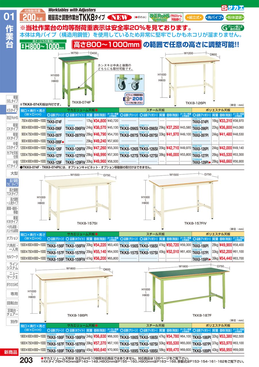 軽量高さ調整作業台ＴＫＫ８タイプ TKK8-156FIV【代引き不可】：厨房