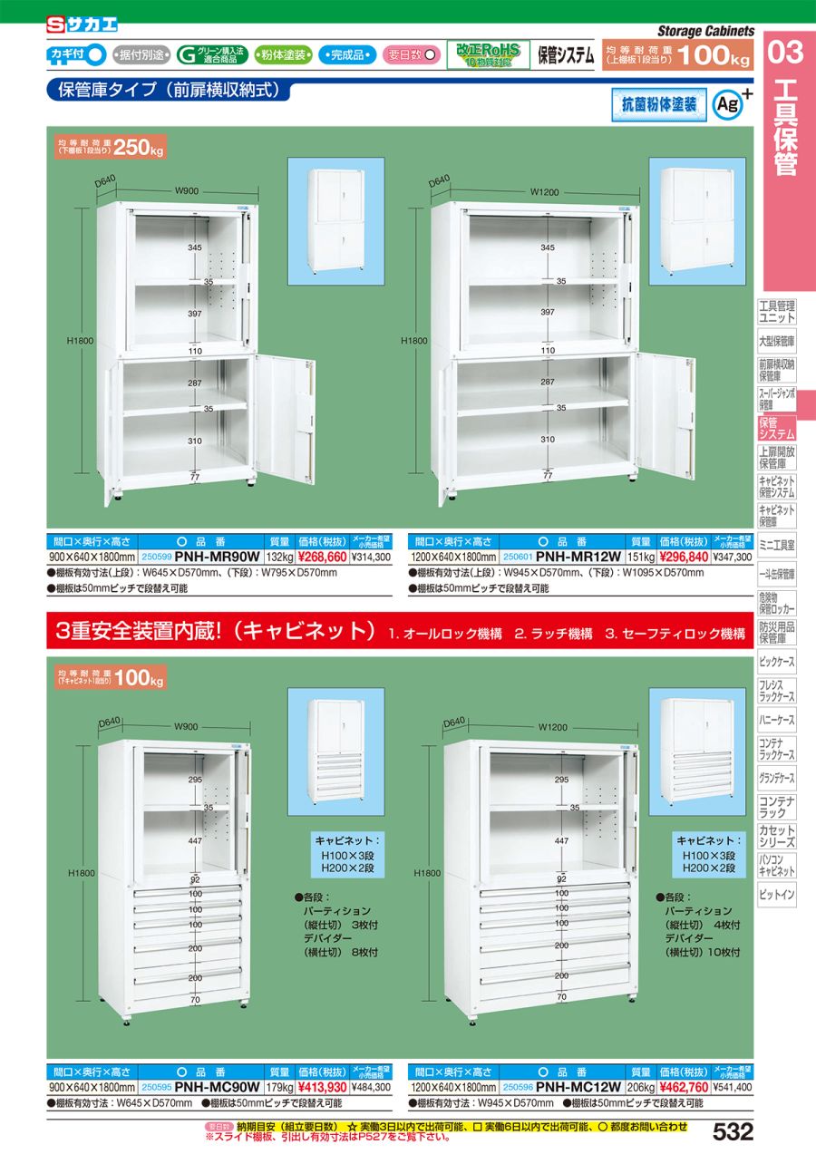 サカエ PNH-K12KPDW 保管システム収納庫 下開放扉 パンチングパネル付き 均等耐荷重250kg 保管庫 幅1200×奥行640×高さ1800mm - 3