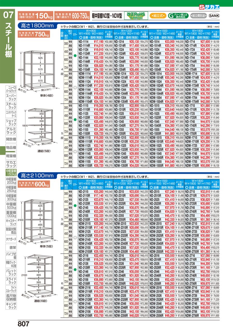 運賃見積り 直送品 サカエ SAKAE 軽中量棚 NDW-2726 - オフィス収納