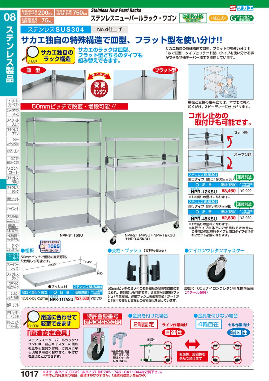 ファクトリーアウトレット ステンレスニューパールラック 直進安定金具無し ＳＰＲ４−２１１３ＵＲＳＵ